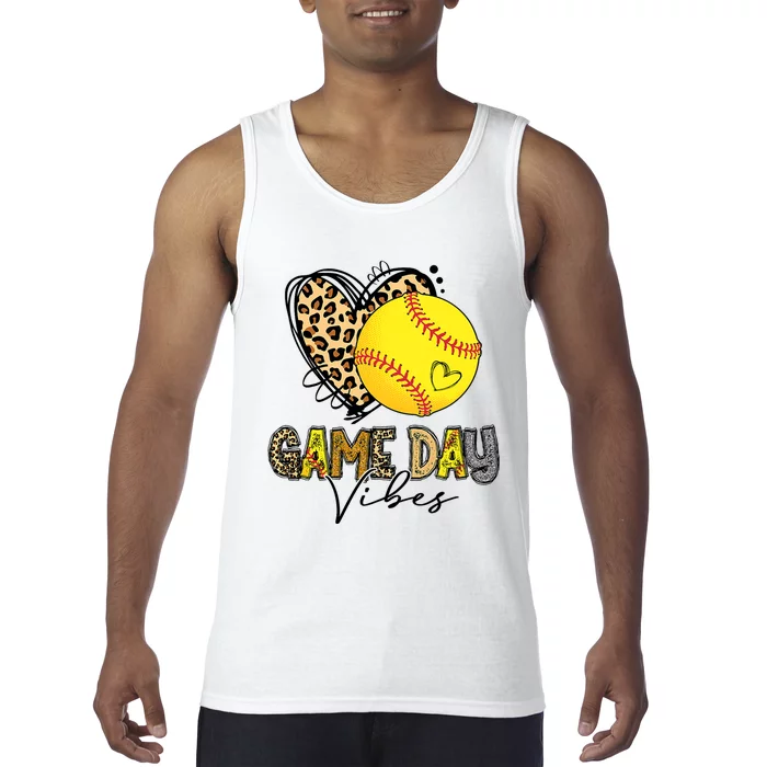 Bleached Softball Game Day Vibes Leopard Heart Headband Mom Tank Top