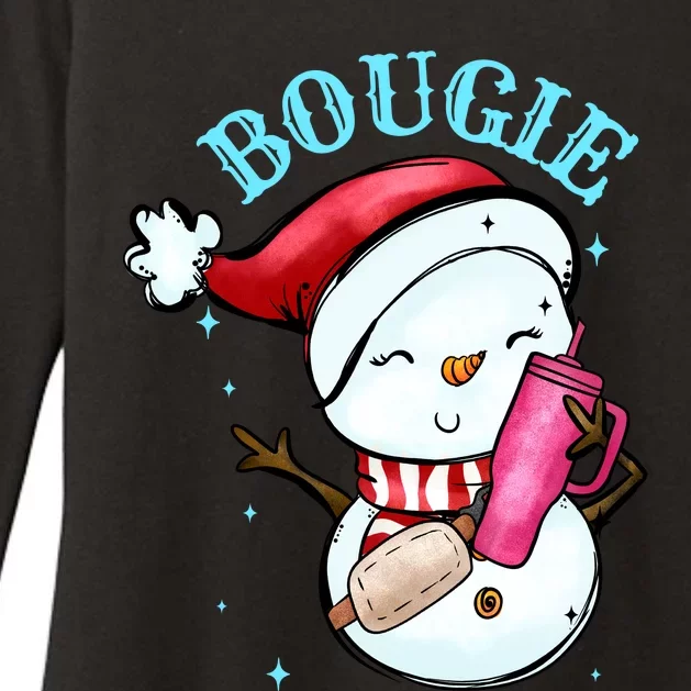 Bougie Snowman Holding A Tumbler Womens CVC Long Sleeve Shirt