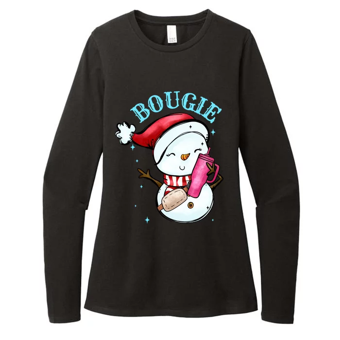 Bougie Snowman Holding A Tumbler Womens CVC Long Sleeve Shirt