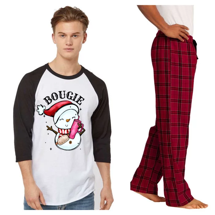 Bougie Snowman Holding A Tumbler Raglan Sleeve Pajama Set