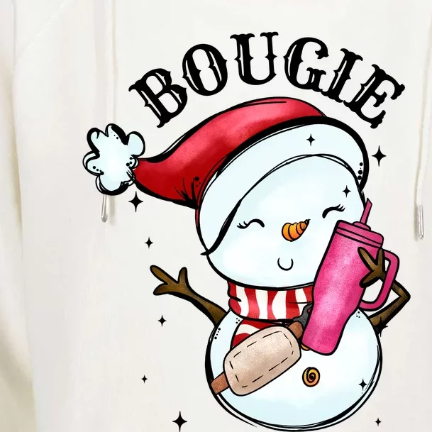 Bougie Snowman Holding A Tumbler Womens Funnel Neck Pullover Hood