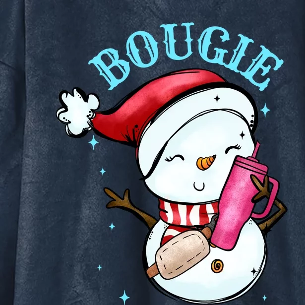 Bougie Snowman Holding A Tumbler Hooded Wearable Blanket