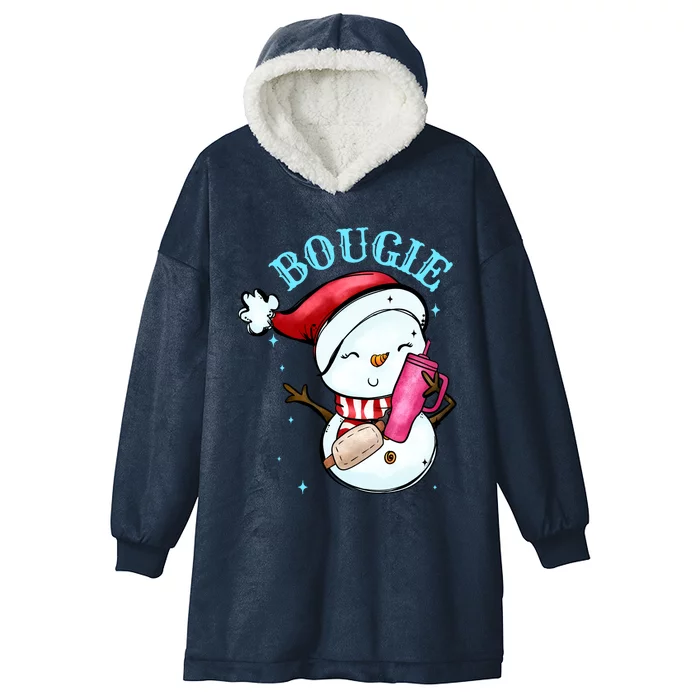 Bougie Snowman Holding A Tumbler Hooded Wearable Blanket