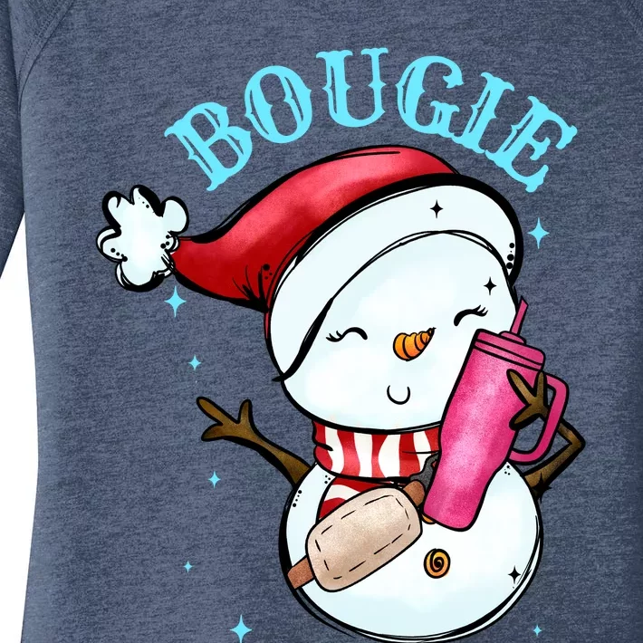 Bougie Snowman Holding A Tumbler Women's Perfect Tri Tunic Long Sleeve Shirt