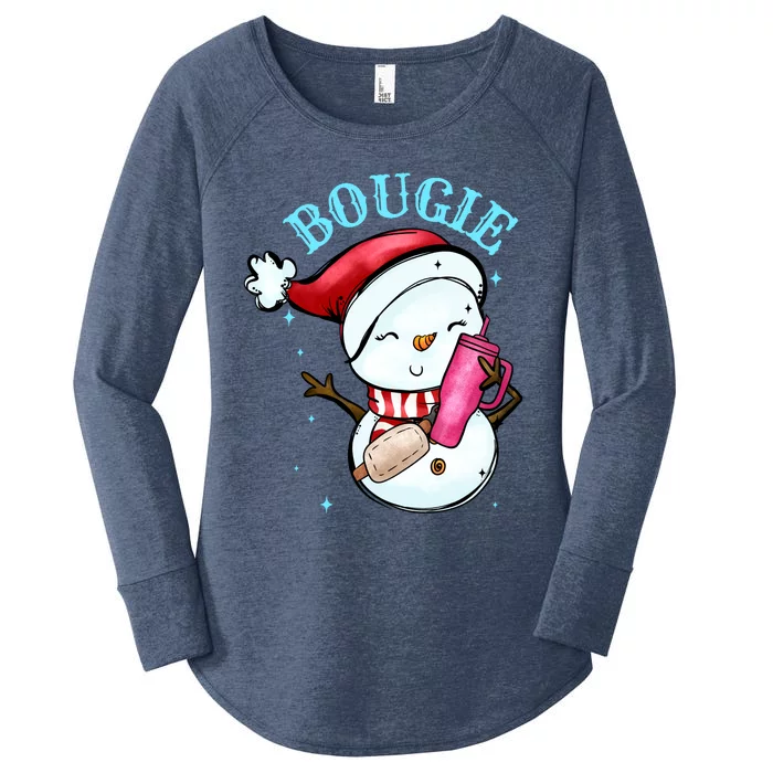 Bougie Snowman Holding A Tumbler Women's Perfect Tri Tunic Long Sleeve Shirt