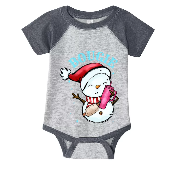 Bougie Snowman Holding A Tumbler Infant Baby Jersey Bodysuit