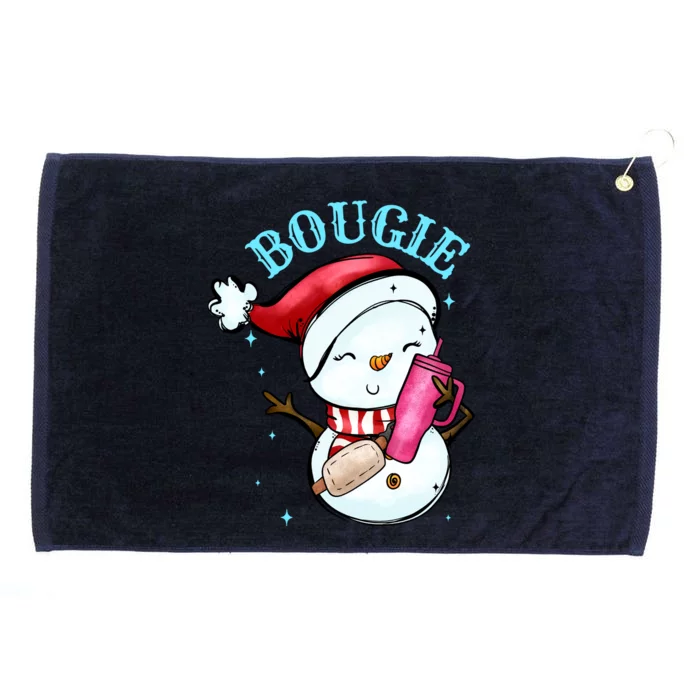 Bougie Snowman Holding A Tumbler Grommeted Golf Towel