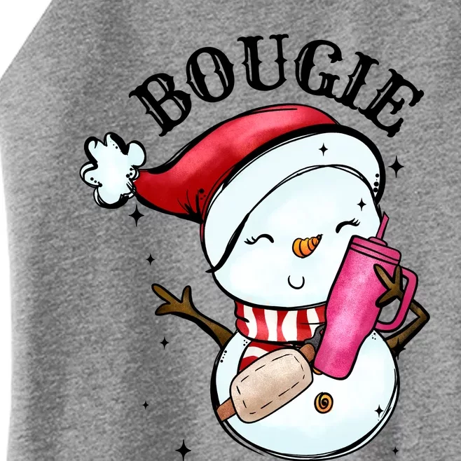 Bougie Snowman Holding A Tumbler Women’s Perfect Tri Rocker Tank