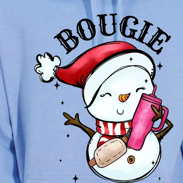 Bougie Snowman Holding A Tumbler Unisex Surf Hoodie