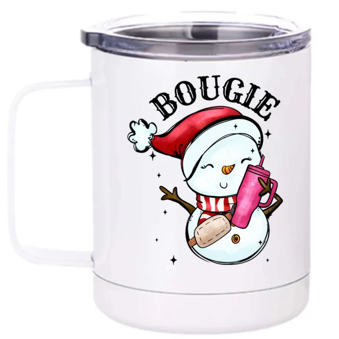 Bougie Snowman Holding A Tumbler Front & Back 12oz Stainless Steel Tumbler Cup