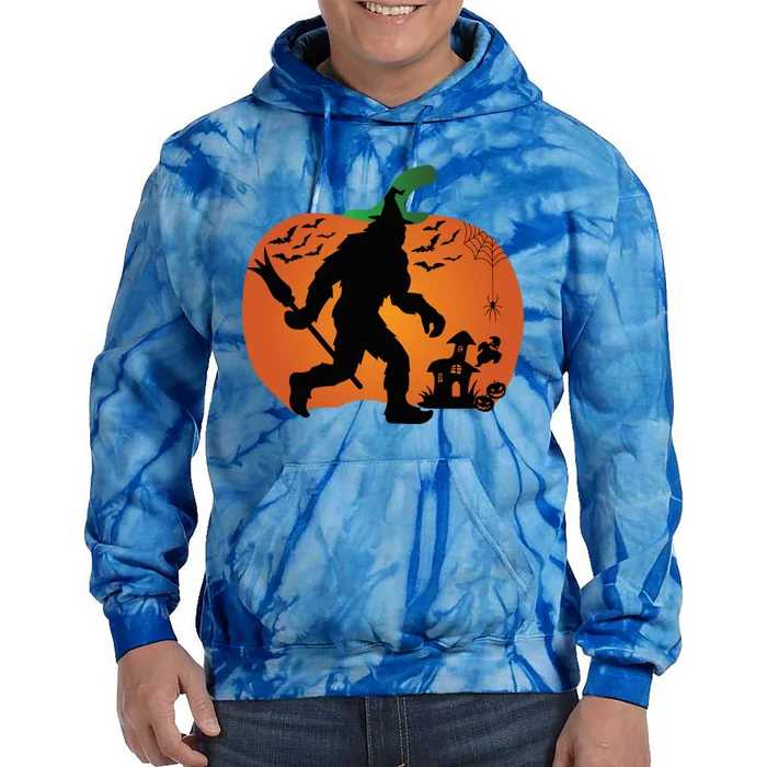 Bigfoot Sasquatch Halloween Lover Witch Giant Pumpkin Halloween Haunted House Tie Dye Hoodie