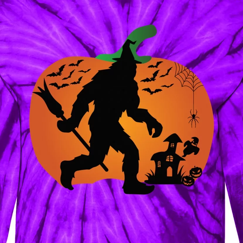 Bigfoot Sasquatch Halloween Lover Witch Giant Pumpkin Halloween Haunted House Tie-Dye Long Sleeve Shirt