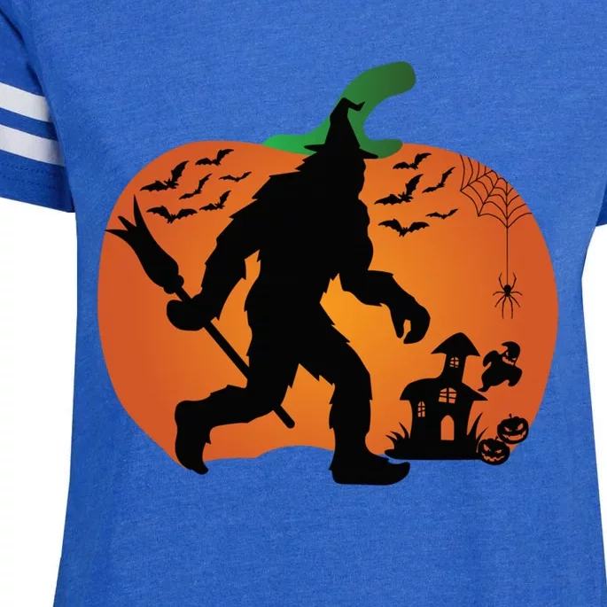 Bigfoot Sasquatch Halloween Lover Witch Giant Pumpkin Halloween Haunted House Enza Ladies Jersey Football T-Shirt