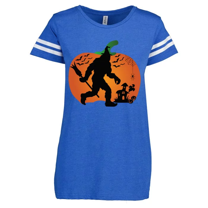 Bigfoot Sasquatch Halloween Lover Witch Giant Pumpkin Halloween Haunted House Enza Ladies Jersey Football T-Shirt