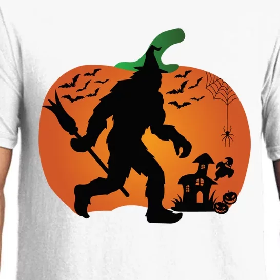 Bigfoot Sasquatch Halloween Lover Witch Giant Pumpkin Halloween Haunted House Pajama Set