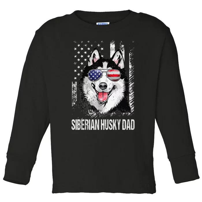 Best Siberian Husky Dad Ever American Flag Dog Lover Premium Toddler Long Sleeve Shirt