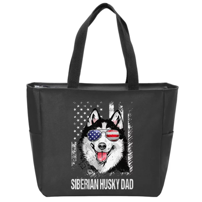 Best Siberian Husky Dad Ever American Flag Dog Lover Premium Zip Tote Bag