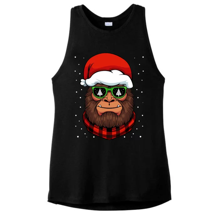 Bigfoot Santa Hat Christmas Pajama Cool Winter Xmas Tree Ladies Tri-Blend Wicking Tank