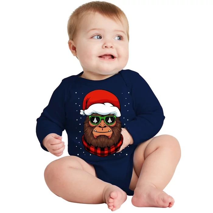 Bigfoot Santa Hat Christmas Pajama Cool Winter Xmas Tree Baby Long Sleeve Bodysuit