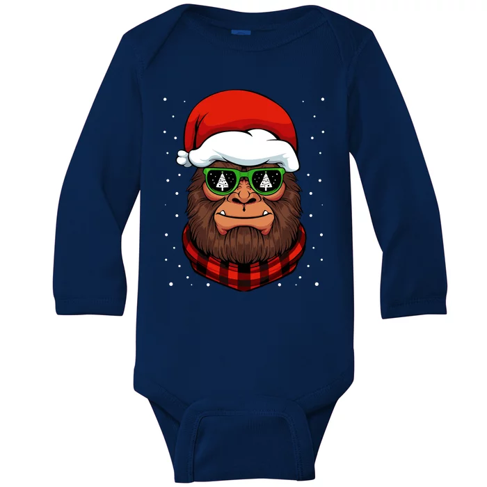 Bigfoot Santa Hat Christmas Pajama Cool Winter Xmas Tree Baby Long Sleeve Bodysuit