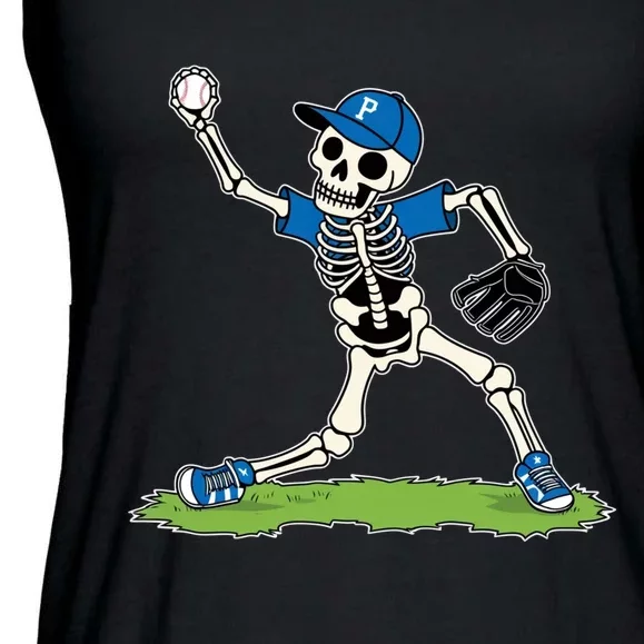 Baseball Skeleton Halloween Spooky Baseball Halloween Design Ladies Essential Flowy Tank