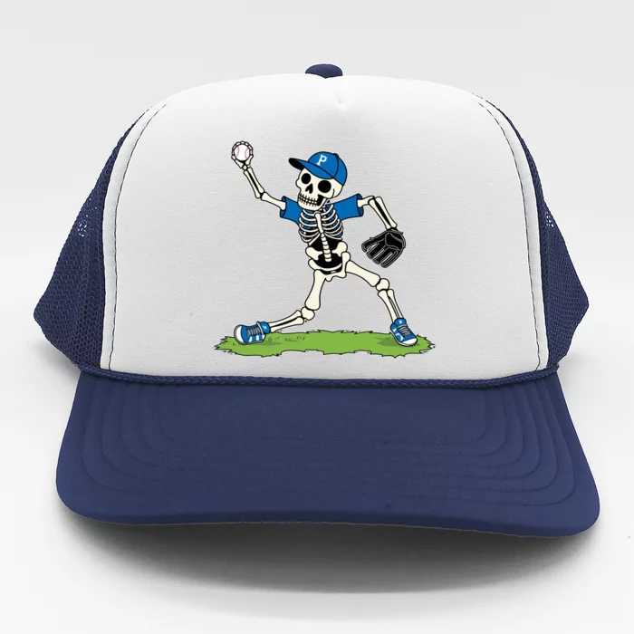 Baseball Skeleton Halloween Spooky Baseball Halloween Design Trucker Hat