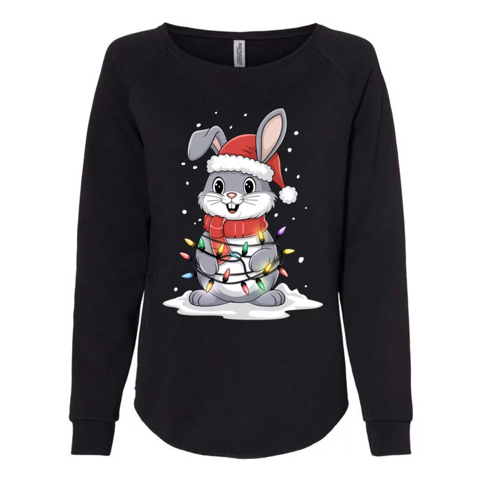 Bunny Santa Hat Christmas Tree Lights Xmas Rabbit Lover Funny Gift Womens California Wash Sweatshirt