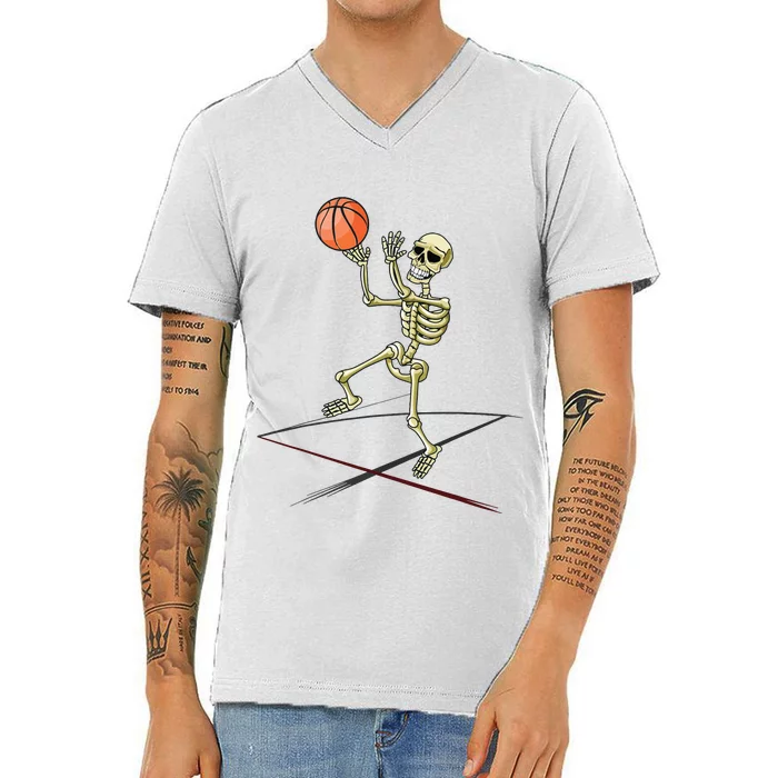 Basketball Skeleton Halloween Boy Basketball Halloween V-Neck T-Shirt