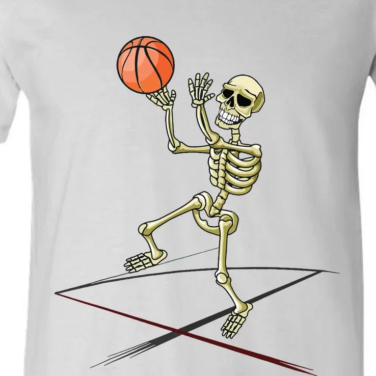 Basketball Skeleton Halloween Boy Basketball Halloween V-Neck T-Shirt