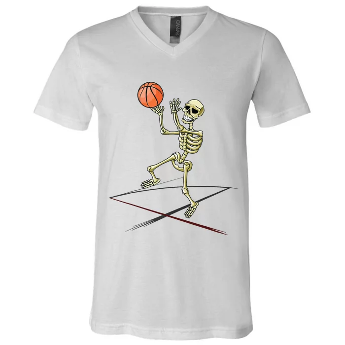 Basketball Skeleton Halloween Boy Basketball Halloween V-Neck T-Shirt