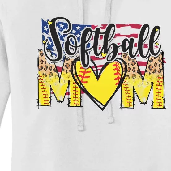 Baseball Softball Heart USA Flag Mom Mother's Day Women's Pullover Hoodie