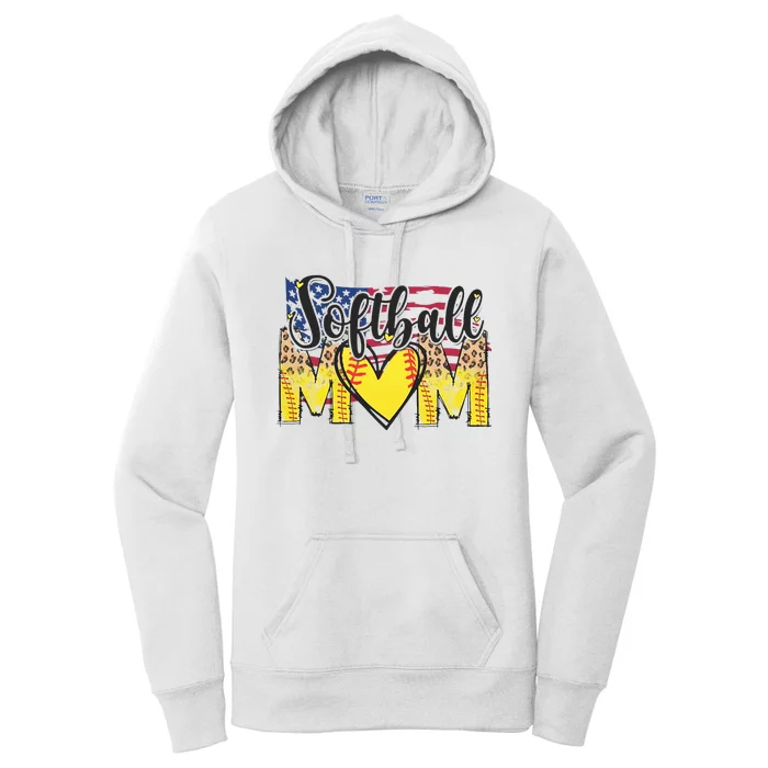 Baseball Softball Heart USA Flag Mom Mother's Day Women's Pullover Hoodie