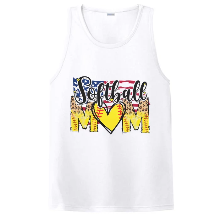 Baseball Softball Heart USA Flag Mom Mother's Day Performance Tank