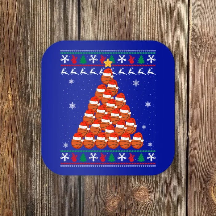 Basketball Santa Hat Christmas Tree Design Ugly Xmas Holiday Gift Coaster