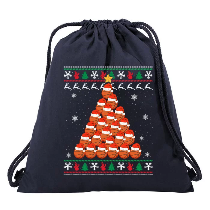 Basketball Santa Hat Christmas Tree Design Ugly Xmas Holiday Gift Drawstring Bag