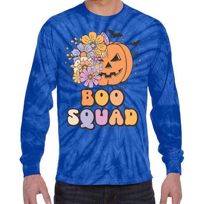 Boo Squad Halloween Pumpkin Costume Retro Groovy Gift Tie-Dye Long Sleeve Shirt