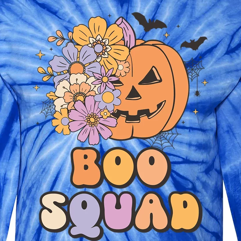 Boo Squad Halloween Pumpkin Costume Retro Groovy Gift Tie-Dye Long Sleeve Shirt