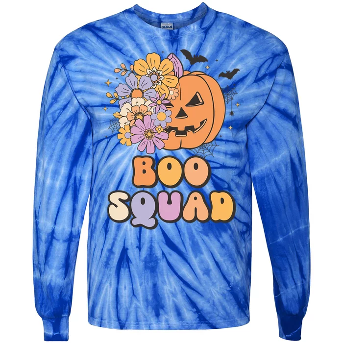 Boo Squad Halloween Pumpkin Costume Retro Groovy Gift Tie-Dye Long Sleeve Shirt