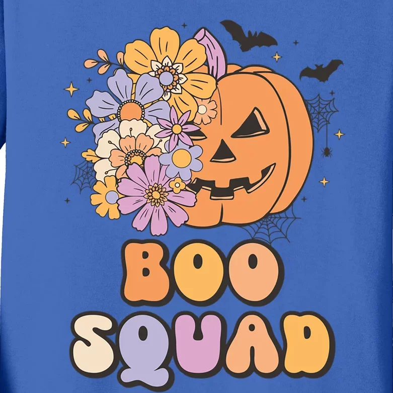 Boo Squad Halloween Pumpkin Costume Retro Groovy Gift Kids Long Sleeve Shirt