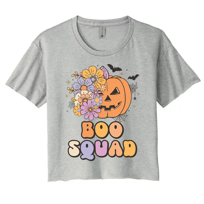 Boo Squad Halloween Pumpkin Costume Retro Groovy Gift Women's Crop Top Tee