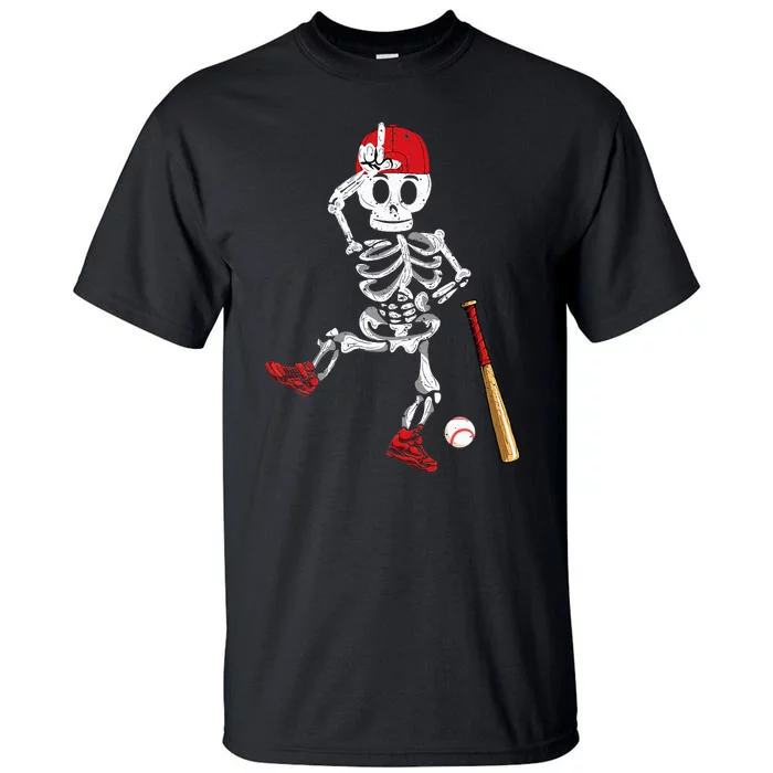 Baseball Skeleton Halloween Funny Skeleton Baseball Playing Tall T-Shirt