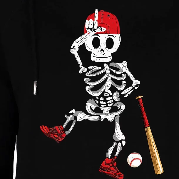 Baseball Skeleton Halloween Funny Skeleton Baseball Playing Womens Funnel Neck Pullover Hood