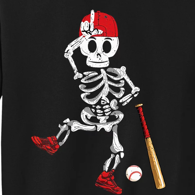 Baseball Skeleton Halloween Funny Skeleton Baseball Playing Tall Sweatshirt