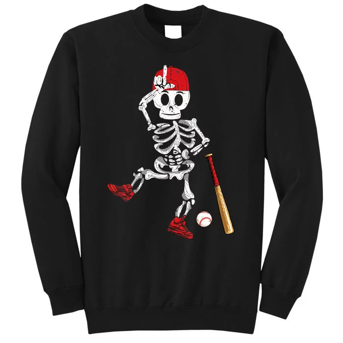 Baseball Skeleton Halloween Funny Skeleton Baseball Playing Tall Sweatshirt