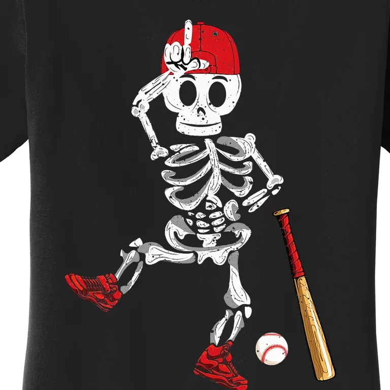 Baseball Skeleton Halloween Funny Skeleton Baseball Playing Women's T-Shirt