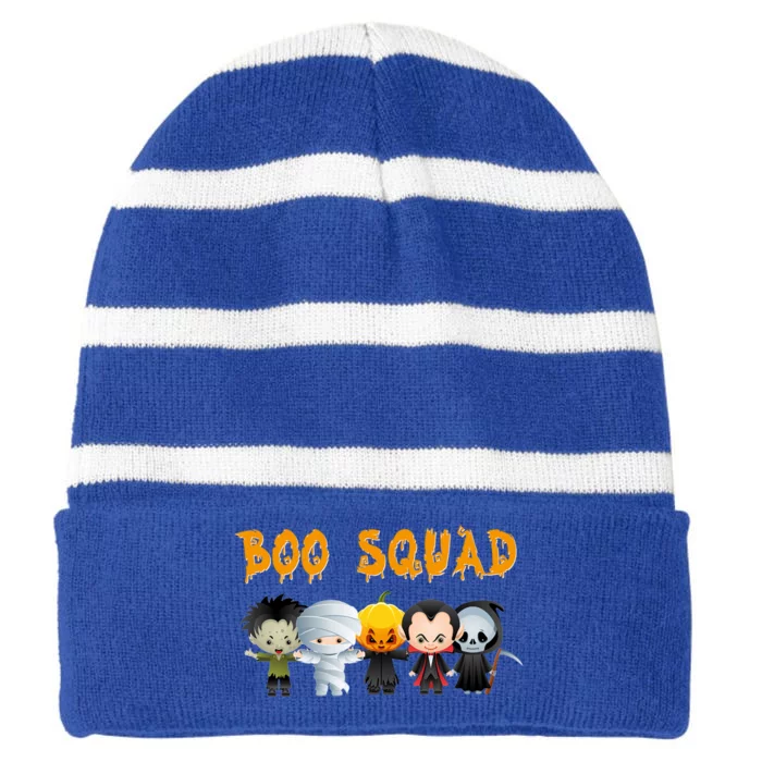 Boo Squad Halloween Trick Or Treating Group Gift Striped Beanie with Solid Band