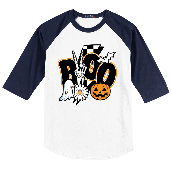 Boo Spooky Halloween Cute Baseball Sleeve Shirt