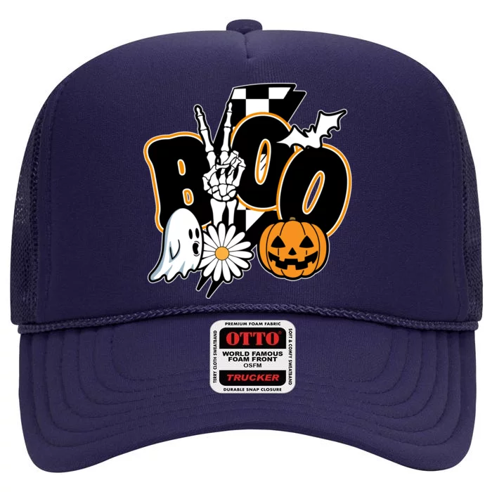 Boo Spooky Halloween Cute High Crown Mesh Trucker Hat