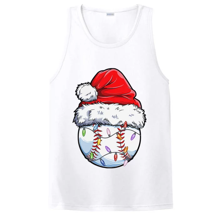 Baseball Santa Hat Christmas Funny Baseball Xmas Performance Tank