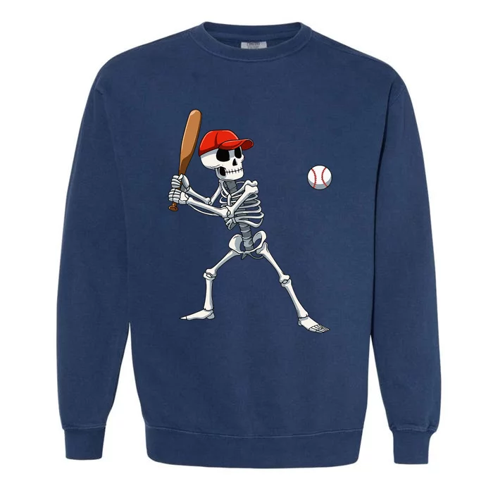 Baseball Skeleton Halloween Skeleton Playing Baseball Garment-Dyed Sweatshirt